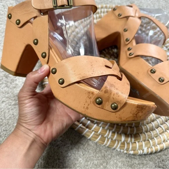 Kork-Ease Women’s Deborah Leather Studded Sandals Heeled Chunky in Tan 10 - Picture 13 of 16